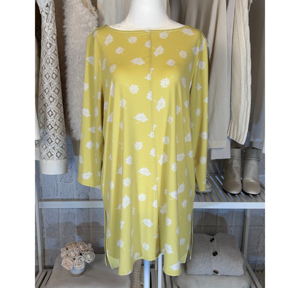 Alfani Women's Size M Yellow Floral 3/4 Sleeve Long Tunic Blouse #0082